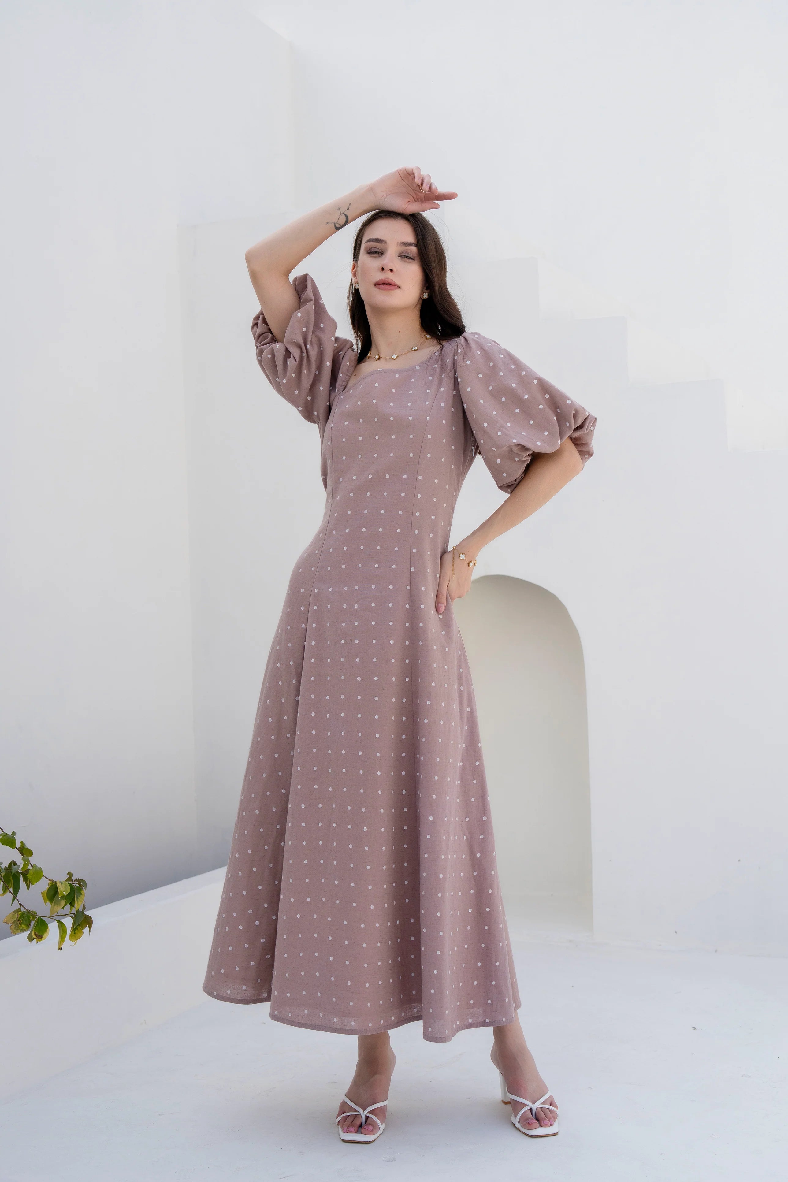 Apricot A-line Dress by Golden Lotus