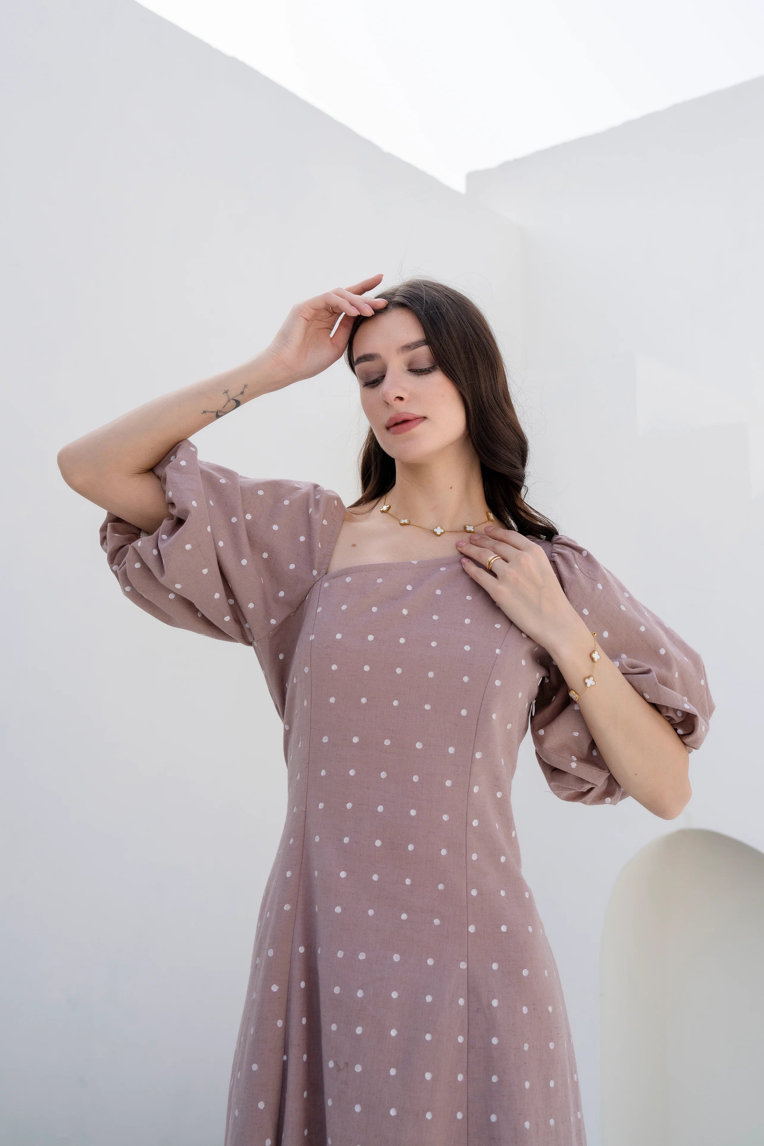 Apricot A-line Dress by Golden Lotus