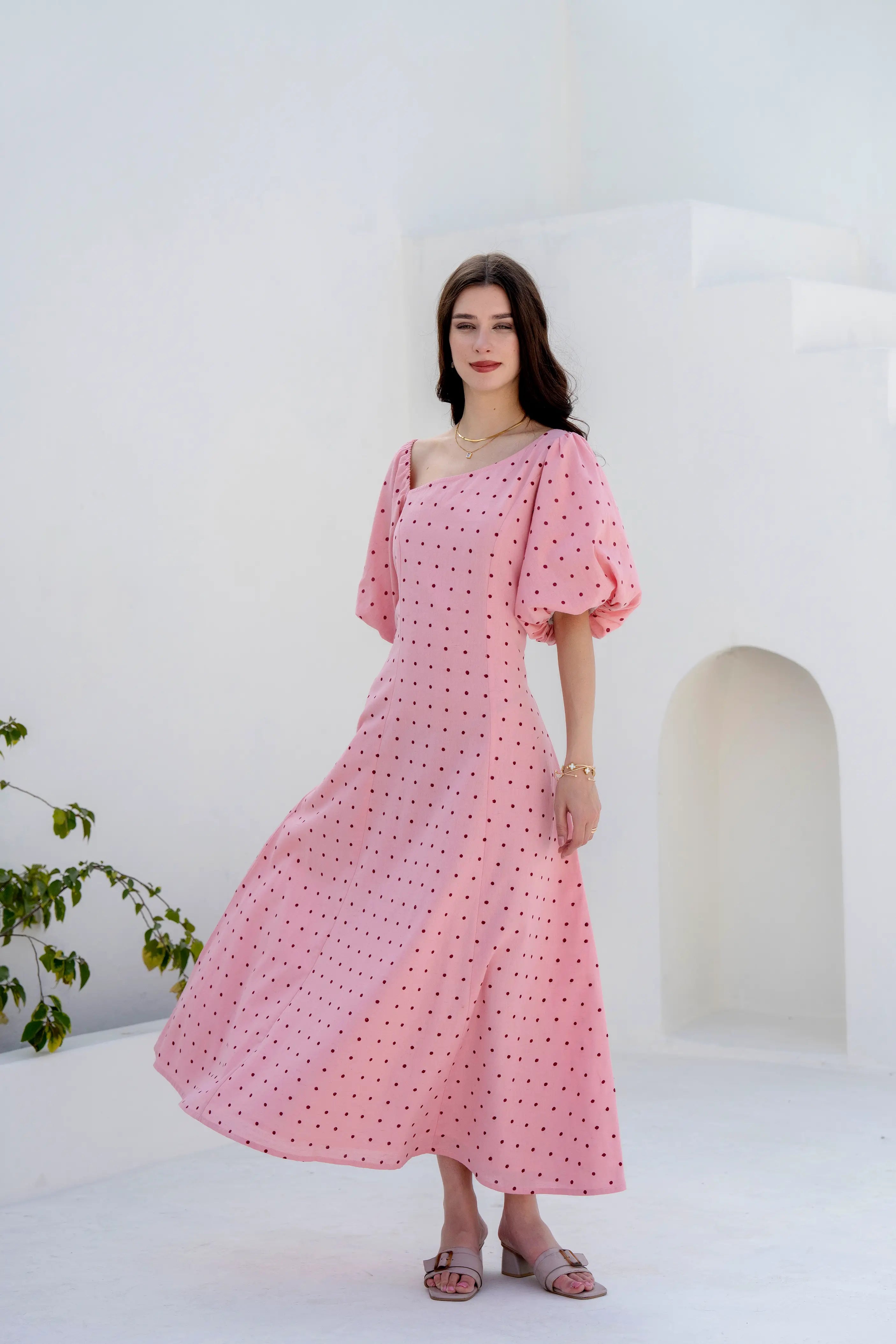 Apricot A-line Dress by Golden Lotus